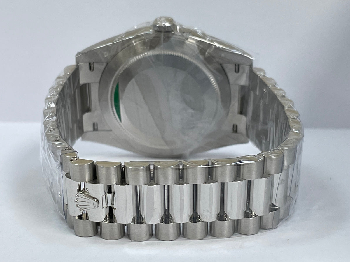 Rolex Platinum DayDate 40 2023 Fluted Bezel Ice Blue Baguette D