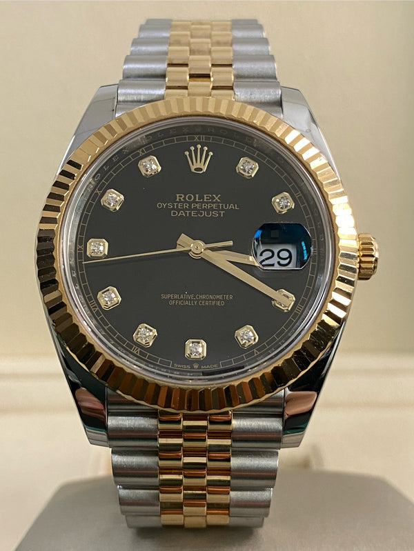 Rolex Steel & Yellow Gold Datejust 41 - 2020 - Fluted Bezel - Black Diamond Dial - Jubilee Bracelet - 126333 *FULL SET*