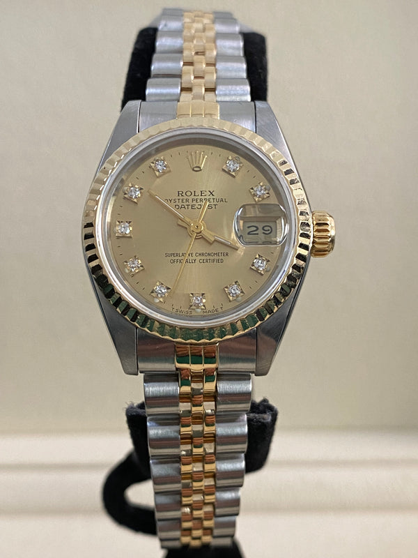 Rolex Steel & Yellow Gold Lady-Datejust - 1990 - Fluted Bezel - Champagne Diamond Dial - Jubilee Bracelet - 69173 *FULL SET*