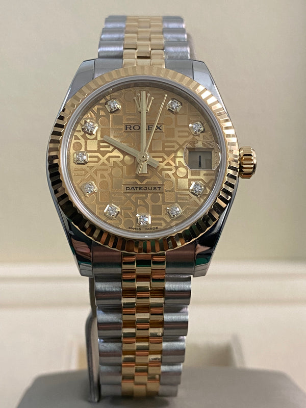 Rolex Yellow Gold Rolesor Datejust 31 - 2009 - Champagne Anniversary Diamond Dial - Jubilee Bracelet - 178273 *FULL SET*