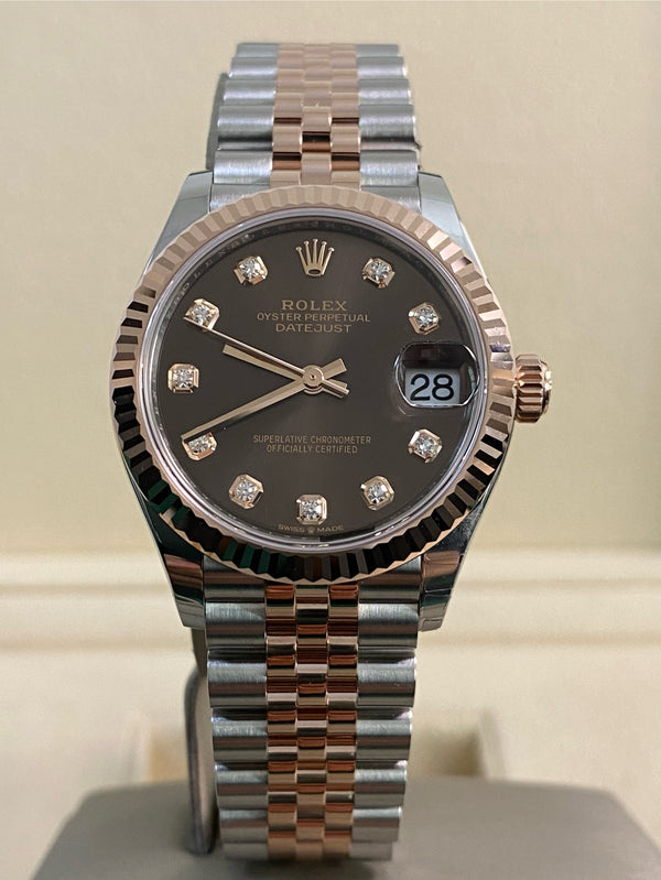 Rolex Rose Gold Rolesor Datejust 31 - 2025 - Fluted Bezel - Chocolate Diamond Dial - Jubilee Bracelet - 278271 *FULL SET*