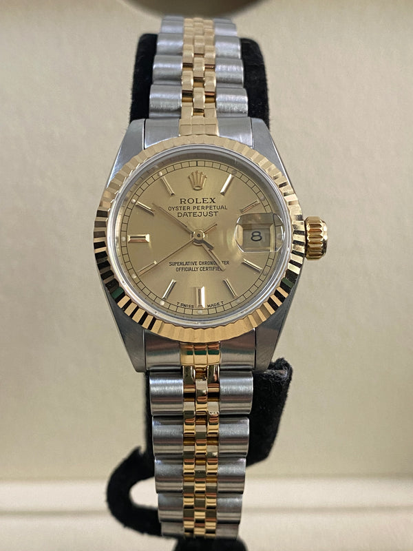 Rolex Steel & Yellow Gold Lady-Datejust - 1990 - Fluted Bezel - Champagne Index Dial - Jubilee Bracelet - 69173 *FULL SET*