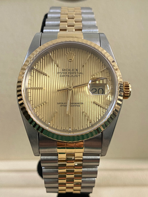 Rolex Steel & Yellow Gold Datejust 36 - 1991 - Fluted Bezel - Tapestry Dial - 16233 *FULL SET*