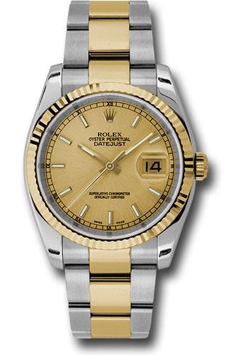 Rolex Steel and Yellow Gold Rolesor Datejust 36 Watch - Fluted Bezel - Champagne Index Dial - Oyster Bracelet - 116233 chso