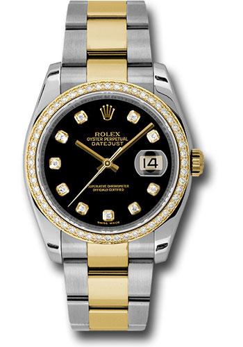 Rolex Steel and Yellow Gold Rolesor Datejust 36 Watch - 52 Diamond Bezel - Black Diamond Dial - Oyster Bracelet - 116243 bkdo