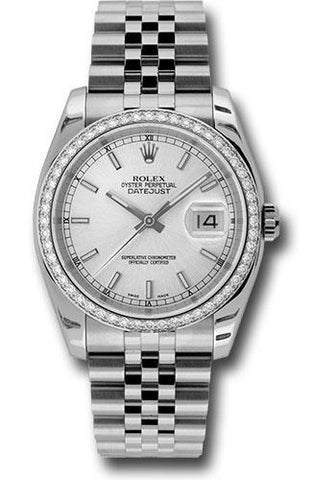 Rolex Steel and White Gold Datejust 36 Watch - 52 Diamond Bezel - Silver Index Dial - Jubilee Bracelet - 116244 sij