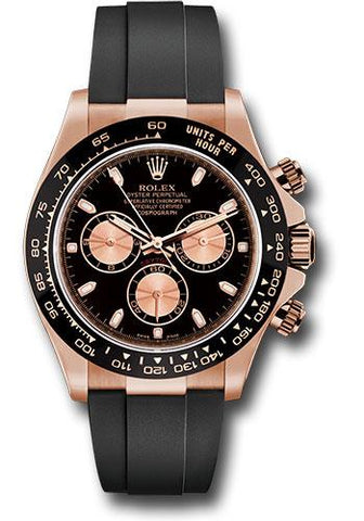 Rolex Everose Gold Cosmograph Daytona 40 Watch - Black Index Dial - Black Oysterflex Strap - 116515LN bkpof