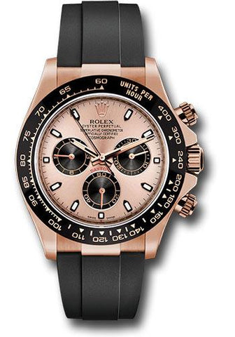 Rolex Everose Gold Cosmograph Daytona 40 Watch - Pink Index Dial - Black Oysterflex Strap - 116515LN pbkof