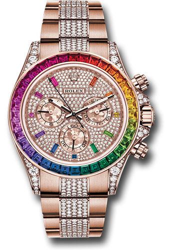Rolex Everose Cosmograph Daytona 40 Watch - 36 Baguette-Cut Sapphires In Rainbow Graduation Bezel - Diamond Paved Rainbow Sapphire Dial - Diamond Bracelet - 116595RBOW dpgcs