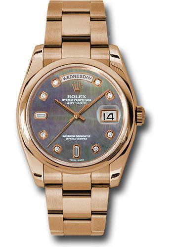 Rolex Pink Gold Day-Date 36 Watch - Domed Bezel - Dark Mother-Of-Pearl Diamond Dial - Oyster Bracelet - 118205 dkmdo