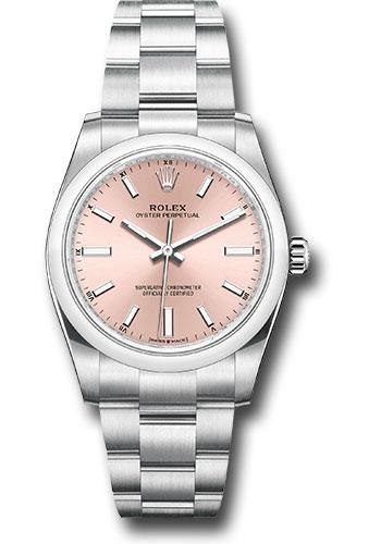 Rolex Oyster Perpetual 34 Watch - Domed Bezel - Pink Index Dial - Oyster Bracelet - 2020 Release - 124200 pio