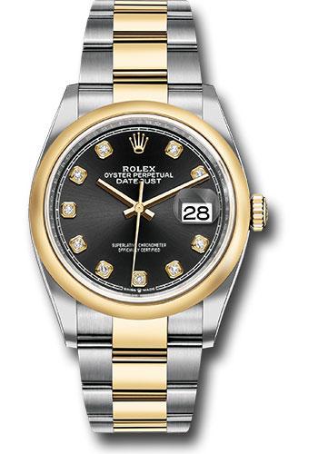 Rolex Steel and Yellow Gold Rolesor Datejust 36 Watch - Domed Bezel - Black Diamond Dial - Oyster Bracelet - 126203 bkdo