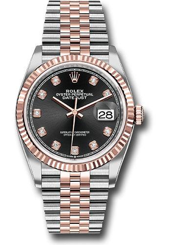 Rolex Steel and Everose Rolesor Datejust 36 Watch - Fluted Bezel - Black Diamond Dial - Jubilee Bracelet - 126231 bkdj
