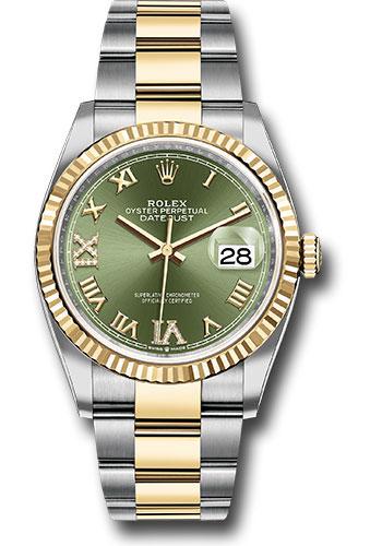 Rolex Steel and Yellow Gold Rolesor Datejust 36 Watch - Fluted Bezel - Olive Green Roman Dial - Oyster Bracelet - 126233 ogdr69o