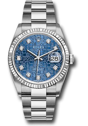 Rolex Steel Datejust 36 Watch - Fluted Bezel - Blue Jubilee Diamond Dial - Oyster Bracelet - 2019 Release - 126234 bljdo