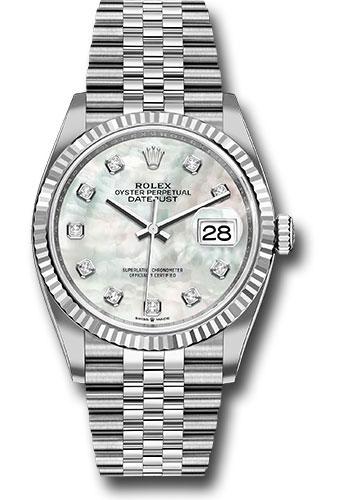 Rolex Steel Datejust 36 Watch - Fluted Bezel - Mother-of-Pearl Diamond Dial - Jubilee Bracelet - 2019 Release - 126234 mdj