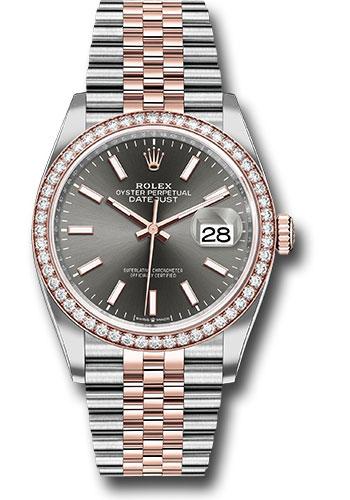 Rolex Steel and Everose Rolesor Datejust 36 Watch - Diamond Bezel - Dark Rhodium Index Dial - Jubilee Bracelet - 126281RBR dkrij