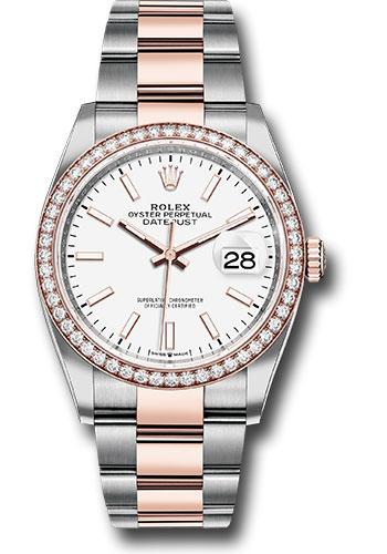 Rolex Steel and Everose Rolesor Datejust 36 Watch - Diamond Bezel - White Index Dial - Oyster Bracelet - 126281RBR wio