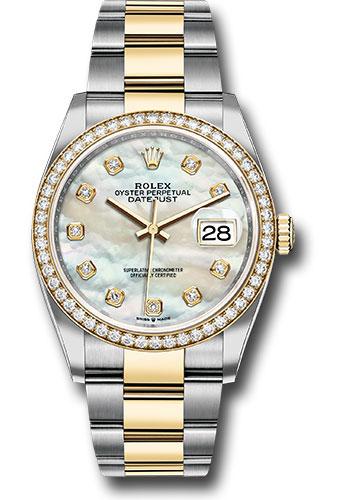 Rolex Steel and Yellow Gold Rolesor Datejust 36 Watch - Diamond Bezel - White Mother-Of-Pearl Diamond Dial - Oyster Bracelet - 126283RBR mdo
