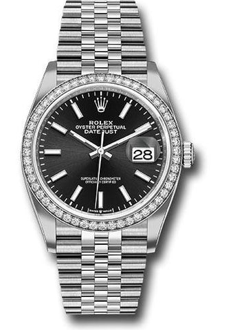 Rolex Steel Datejust 36 Watch - Diamond Bezel - Black Index Dial - Jubilee Bracelet - 2019 Release - 126284RBR bkij