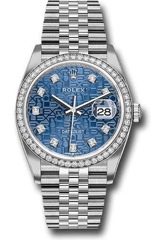 Rolex Steel Datejust 36 Watch - Diamond Bezel - Blue Jubilee Diamond Dial - Jubilee Bracelet - 2019 Release - 126284RBR bljdj
