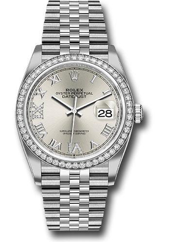 Rolex Steel Datejust 36 Watch - Diamond Bezel - Silver Diamond Roman VI and IX Dial - Jubilee Bracelet - 2019 Release - 126284RBR sdr69j