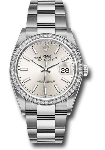 Rolex Steel Datejust 36 Watch - Diamond Bezel - Silver Index Dial - Oyster Bracelet - 2019 Release - 126284RBR sio