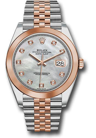 Rolex Steel and Everose Gold Rolesor Datejust 41 Watch - Smooth Bezel - Mother-of-Pearl Diamond Dial - Jubilee Bracelet - 126301 mdj