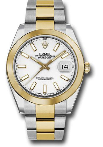 Rolex Steel and Yellow Gold Rolesor Datejust 41 Watch - Smooth Bezel - White Index Dial - Oyster Bracelet - 126303 wio