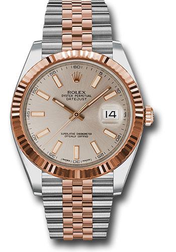 Rolex Steel and Everose Rolesor Datejust 41 Watch - Fluted Bezel - Sundust Index Dial - Jubilee Bracelet - 126331 suij