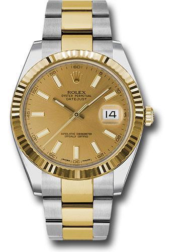 Rolex Steel and Yellow Gold Rolesor Datejust 41 Watch - Fluted Bezel - Champagne Index Dial - Oyster Bracelet - 126333 chio