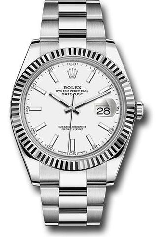 Rolex Steel and White Gold Rolesor Datejust 41 Watch - Fluted Bezel - White Index Dial - Oyster Bracelet - 126334 wio