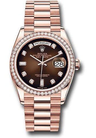 Rolex Everose Gold Day-Date 36 Watch - Diamond Bezel - Brown Ombre Diamond Dial - President Bracelet - 128345RBR brodp
