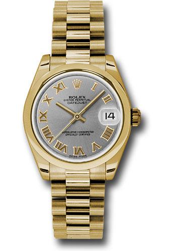 Rolex Yellow Gold Datejust 31 Watch - Domed Bezel - Gray Roman Dial - President Bracelet - 178248 grp