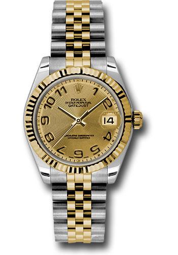 Rolex Steel and Yellow Gold Datejust 31 Watch - Fluted Bezel - Champagne Concentric Circle Arabic Dial - Jubilee Bracelet - 178273 chcaj