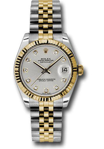 Rolex Steel and Yellow Gold Datejust 31 Watch - Fluted Bezel - Silver Diamond Roman Vi Diamond Dial - Jubilee Bracelet - 178273 sdj