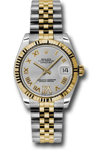Rolex Steel and Yellow Gold Datejust 31 Watch - Fluted Bezel - Silver Diamond Roman Vi Roman Dial - Jubilee Bracelet - 178273 sdrj