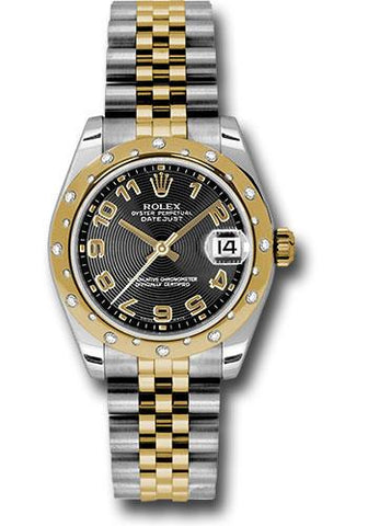 Rolex Steel and Yellow Gold Datejust 31 Watch - 24 Diamond Bezel - Black Concentric Circle Arabic Dial - Jubilee Bracelet - 178343 bkcaj
