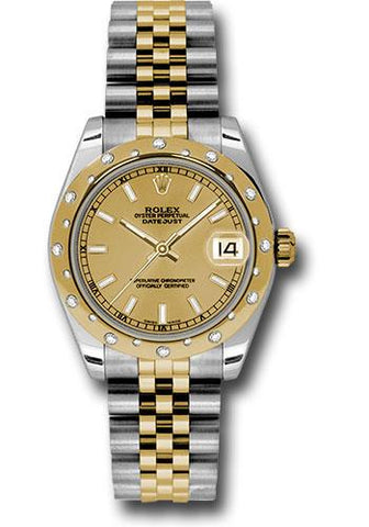 Rolex Steel and Yellow Gold Datejust 31 Watch - 24 Diamond Bezel - Champagne Index Dial - Jubilee Bracelet - 178343 chij