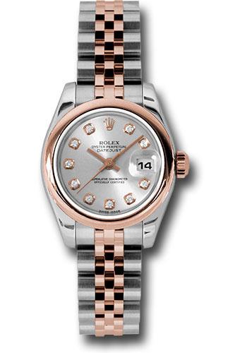 Rolex Steel and Everose Gold Rolesor Lady Datejust 26 Watch - Domed Bezel - Silver Diamond Dial - Jubilee Bracelet - 179161 sdj