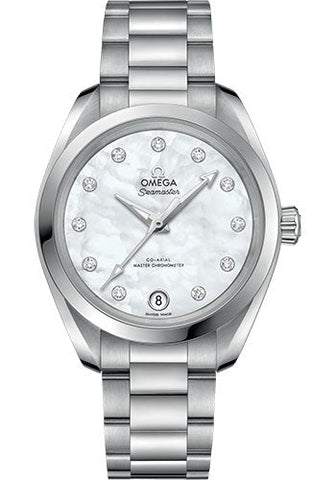 Omega Seamaster Aqua Terra 150M Co-Axial Master Chronometer Watch - 34 mm Steel Case - White Mother-Of-Pearl Diamond Dial - 220.10.34.20.55.001