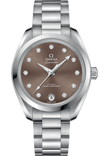 Omega Seamaster Aqua Terra 150M Co-Axial Master Chronometer Watch - 34 mm Steel Case - Shimmer Chestnut Diamond Dial - 220.10.34.20.63.001