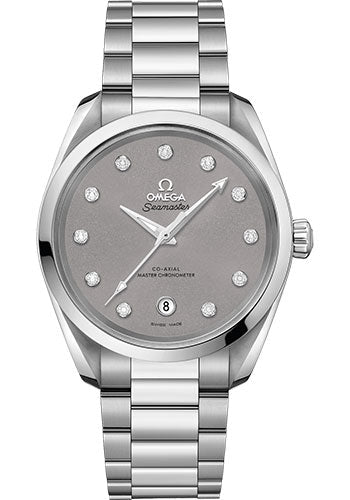 Omega Seamaster Aqua Terra 150M Co-Axial Master Chronometer Ladies Watch - 38 mm Steel Case - Shimmer Velvet-Grey Diamond Dial - 220.10.38.20.56.001