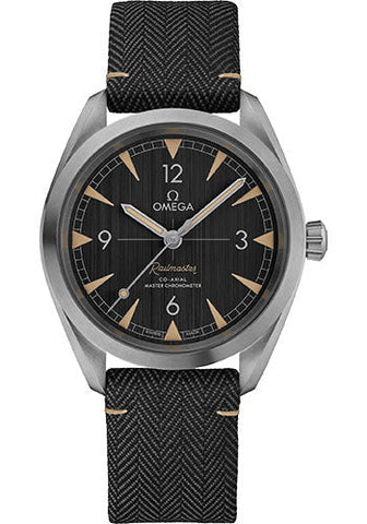 Omega Seamaster Railmaster Omega Co-Axial Master Chronometer Watch - 40 mm Steel Case - Vertically Brushed Black Dial - Two-Tone Grey Coated Nylon Fabric Strap - 220.12.40.20.01.001