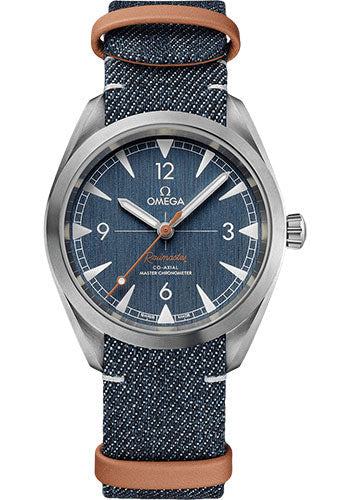 Omega Seamaster Railmaster Omega Co-Axial Master Chronometer Watch - 40 mm Steel Case - Vertically Brushed Blue Jeans Dial - Blue Denim And Leather Nato Strap - 220.12.40.20.03.001