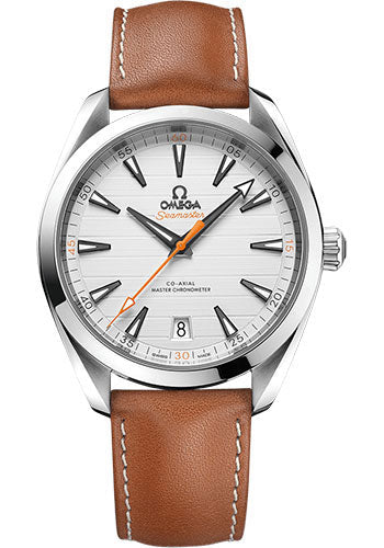 Omega Aqua Terra 150M Co-Axial Master Chronometer Watch - 41 mm Steel Case - Silvery Dial - Brown Leather Strap - 220.12.41.21.02.001