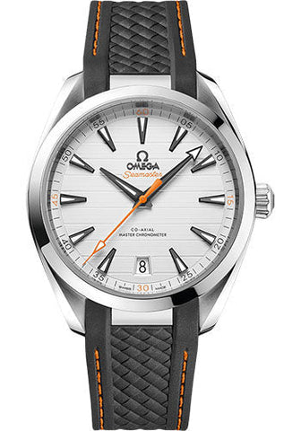 Omega Aqua Terra 150M Co-Axial Master Chronometer Watch - 41 mm Steel Case - Silvery Dial - Grey Structured Rubber Strap - 220.12.41.21.02.002
