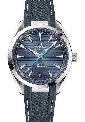 Omega Aqua Terra 150M Co-Axial Master Chronometer Watch - 41 mm Steel Case - Blue Dial - Grey Structured Rubber Strap - 220.12.41.21.03.002