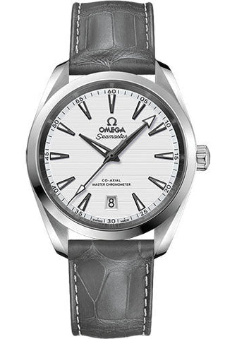 Omega Aqua Terra 150M Co-Axial Master Chronometer Watch - 38 mm Steel Case - Silvery Dial - Grey Leather Strap - 220.13.38.20.02.001