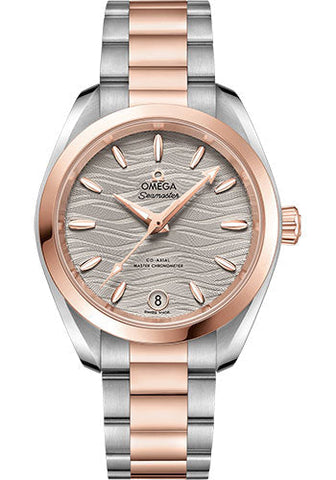 Omega Seamaster Aqua Terra 150M Co-Axial Master Chronometer Watch - 34 mm Steel And Sedna Gold Case - Waved Agate Grey Dial - 220.20.34.20.06.001